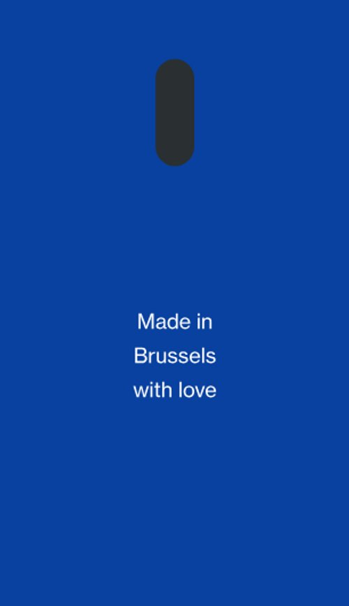 Klein blue garment tag reading Made in Brussels with love