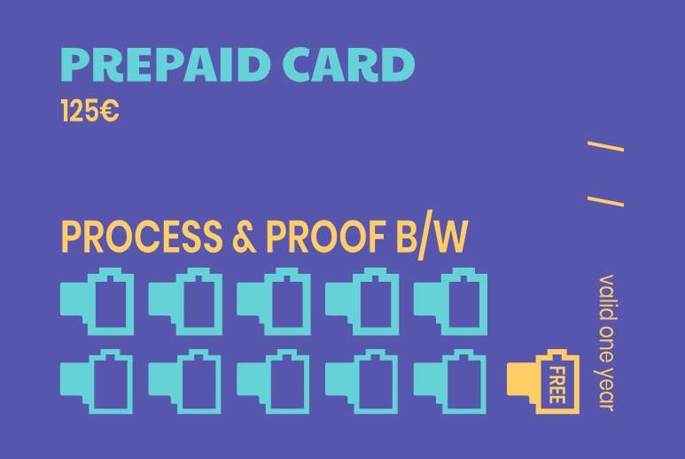 Prepaid card back, with details and ten film-roll stamps for each visit