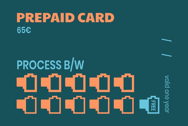 Prepaid card back, orange accents with details and visit stamps