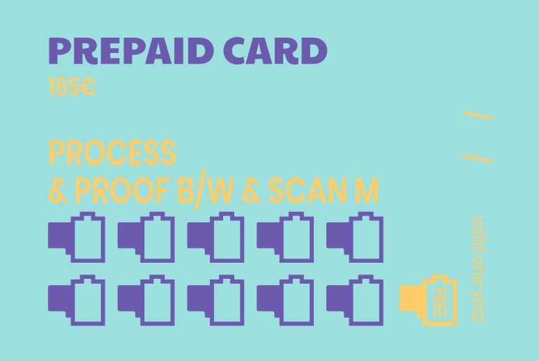 Prepaid card back, purple accents with details and visit stamps