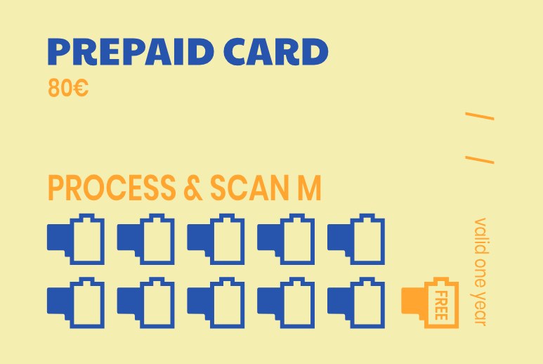 Prepaid card back, blue accents with details and visit stamps