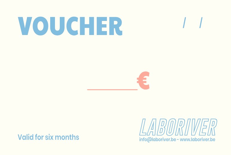 Voucher with a field for an amount, outlined blue Laboriver logo on a cream background