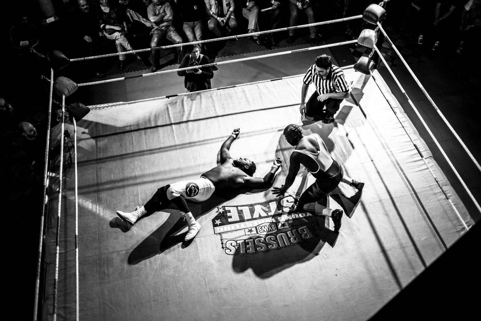 Aerial view of the professional wrestling ring, Brussels 2015